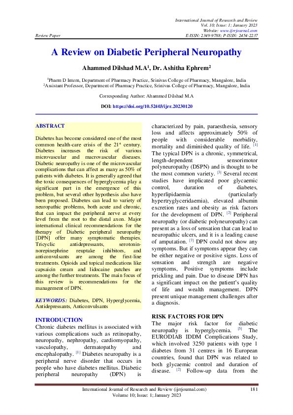 (PDF) A Review on Diabetic Peripheral Neuropathy