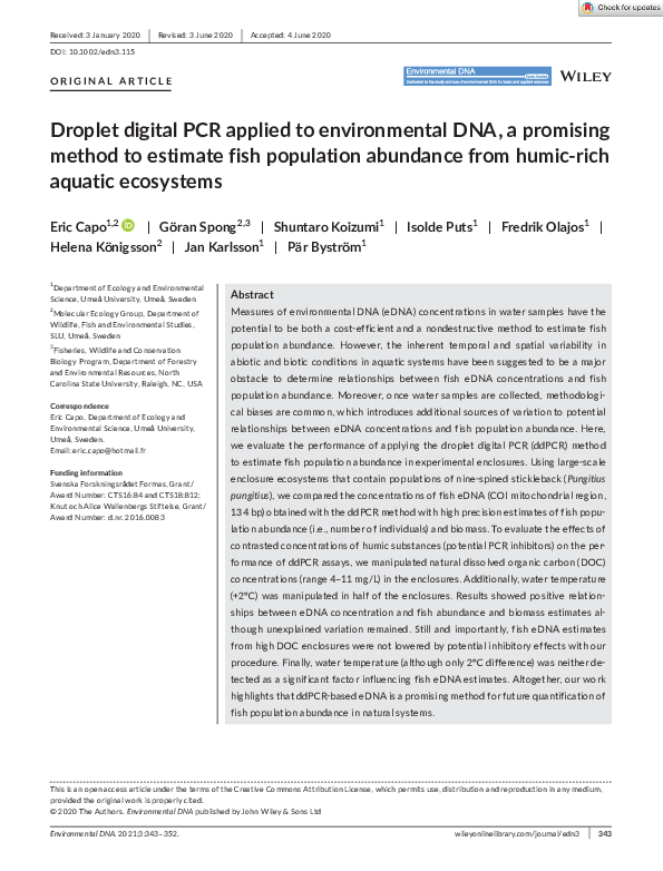 (PDF) Droplet digital PCR applied to environmental DNA, a promising ...