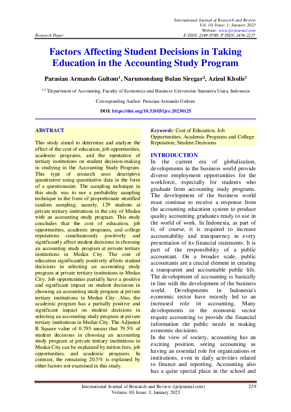 (PDF) Factors Affecting Student Decisions in Taking Education in the ...