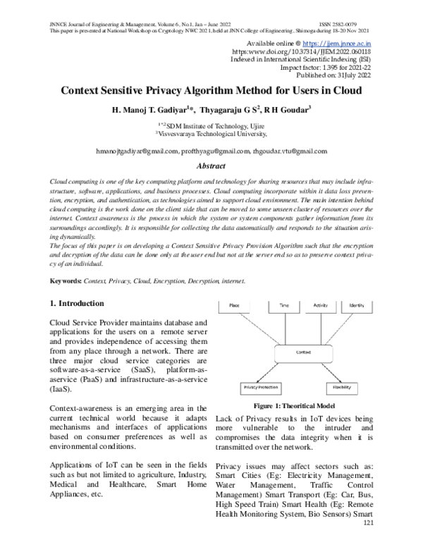 (PDF) Context Sensitive Privacy Algorithm Method for Users in Cloud