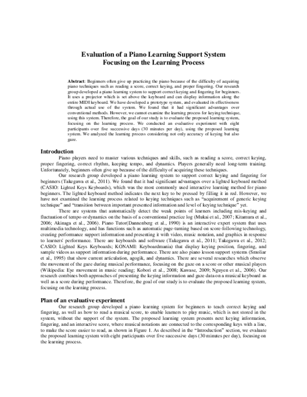(PDF) Evaluation of a Piano Learning Support System Focusing on the ...