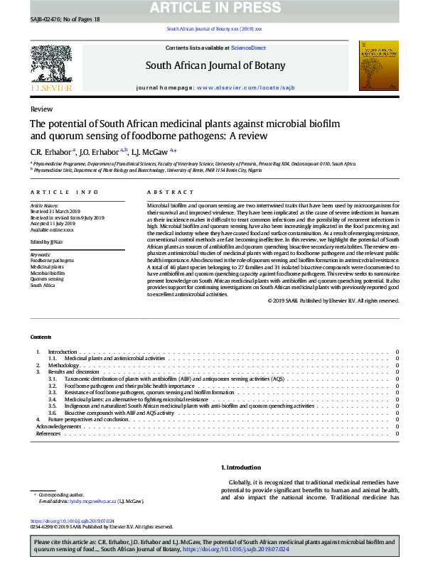 (PDF) The potential of South African medicinal plants against microbial ...