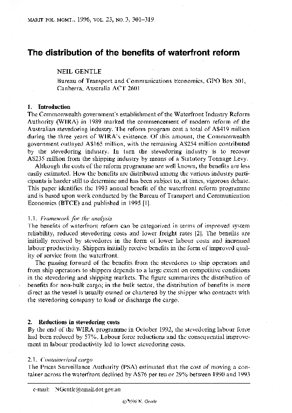 (PDF) The distribution of the benefits of waterfront reform