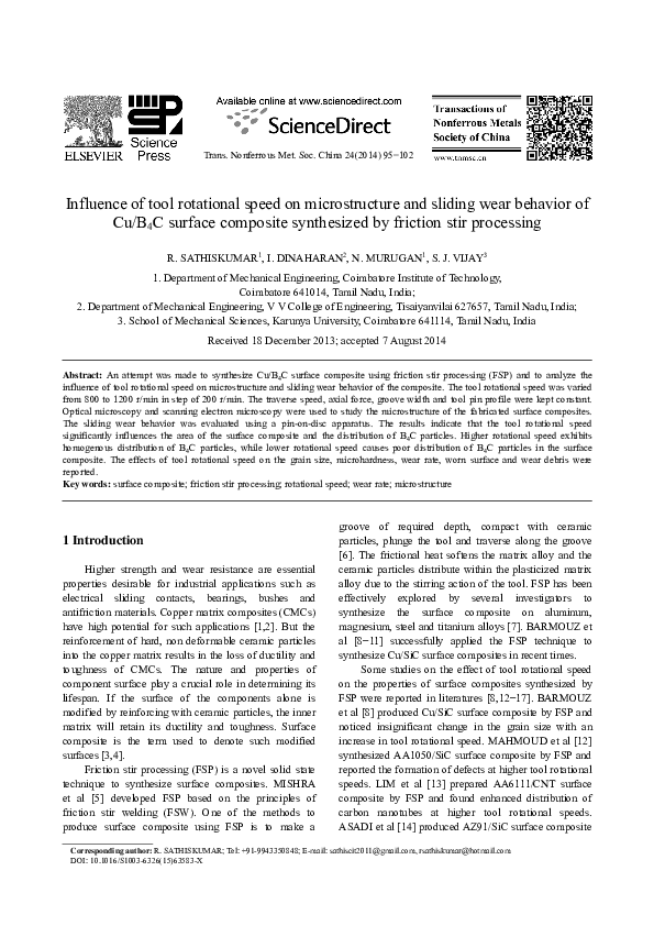 (PDF) Influence of tool rotational speed on microstructure and sliding ...