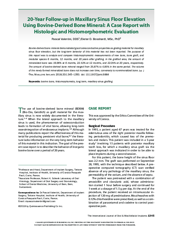 (PDF) 20-Year Follow-up in Maxillary Sinus Floor Elevation Using Bovine ...