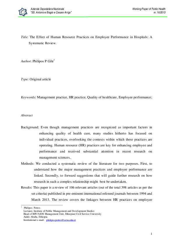 (PDF) The Effect of Human Resource Practices on Employee Performance in ...