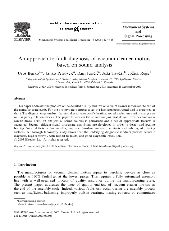 (PDF) An approach to fault diagnosis of vacuum cleaner motors based on ...