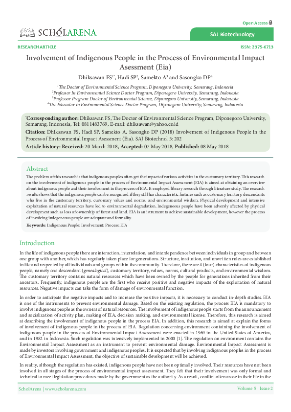 (PDF) Involvement of Indigenous People in the Process of Environmental ...