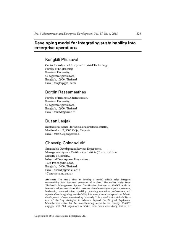 (PDF) Developing model for integrating sustainability into enterprise ...