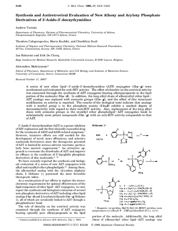 (PDF) Synthesis and Antiretroviral Evaluation of New Alkoxy and Aryloxy ...