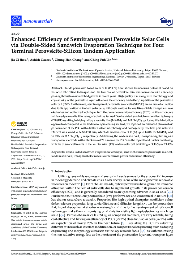 (PDF) Enhanced Efficiency of Semitransparent Perovskite Solar Cells via ...