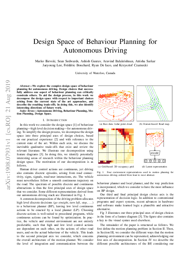 (PDF) Design Space of Behaviour Planning for Autonomous Driving