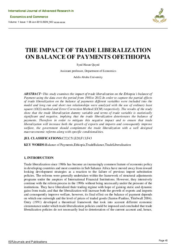 (PDF) The Impact of Trade Liberalization on Balance of Payments Ofethiopia
