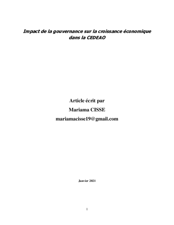 (PDF) Impact de la gouvernance sur la croissance economique dans la CEDEAO