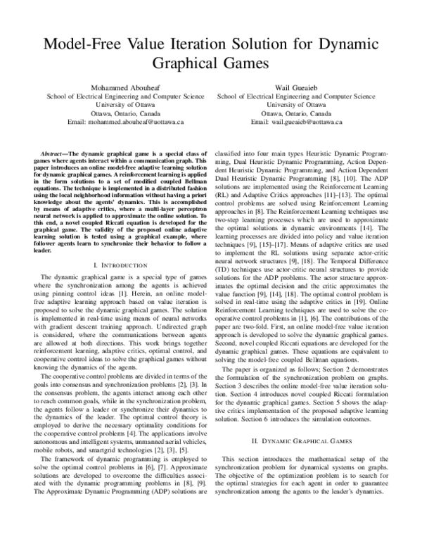 (PDF) Model-Free Value Iteration Solution for Dynamic Graphical Games