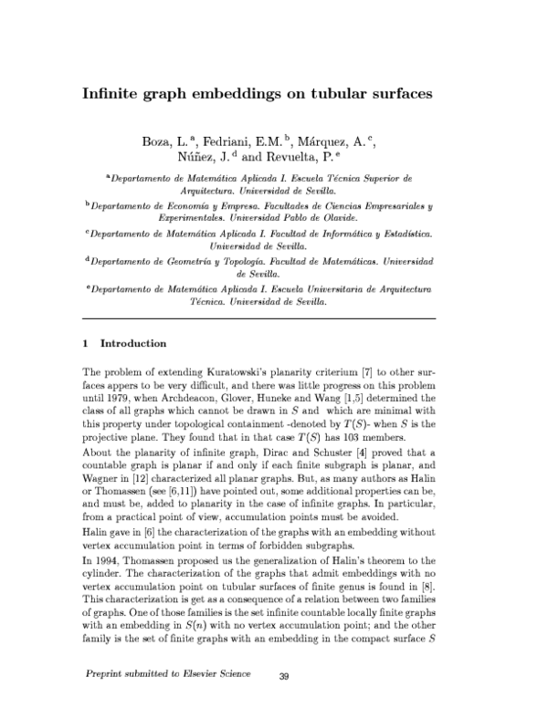 (PDF) Infinite graph embeddings on tubular surfaces Juan Núñez Academia.edu