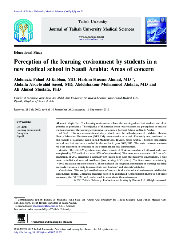 (PDF) Perception of the learning environment by students in a new ...
