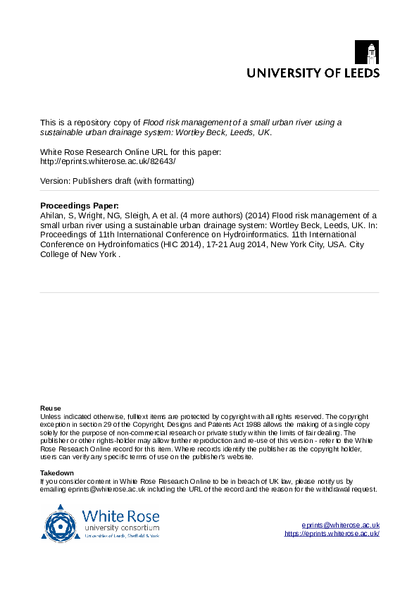 (PDF) Flood Risk Management in Small Urban River Using a Sustainable ...