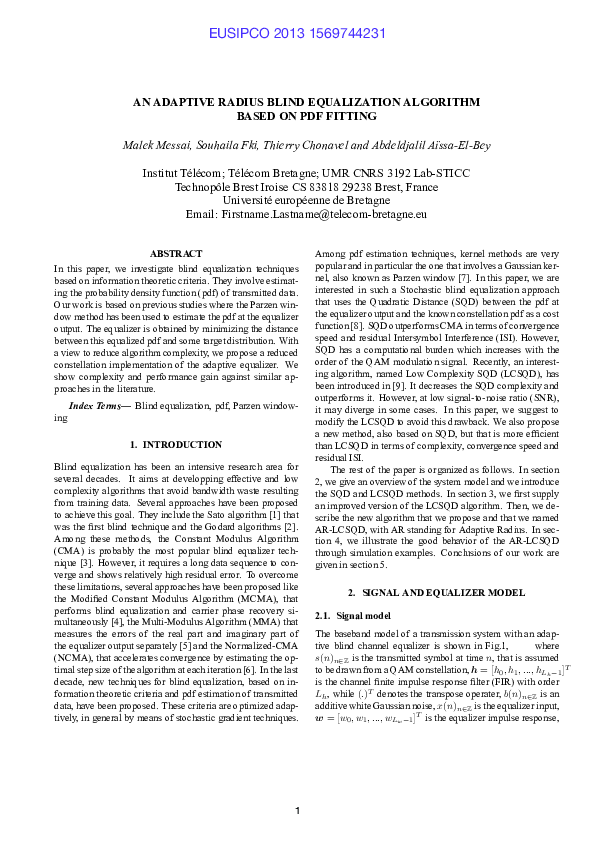 (PDF) An Adaptive Radius Blind Equalization Algorithm Based On Pdf Fitting