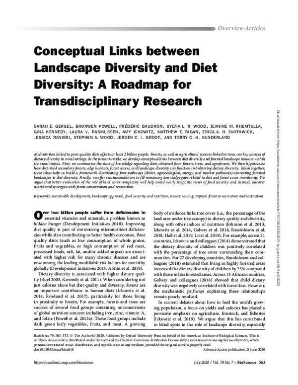(PDF) Conceptual Links between Landscape Diversity and Diet Diversity ...