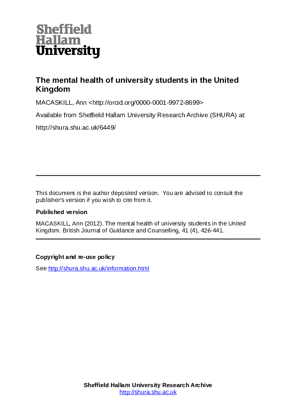 (PDF) The mental health of university students in the United Kingdom