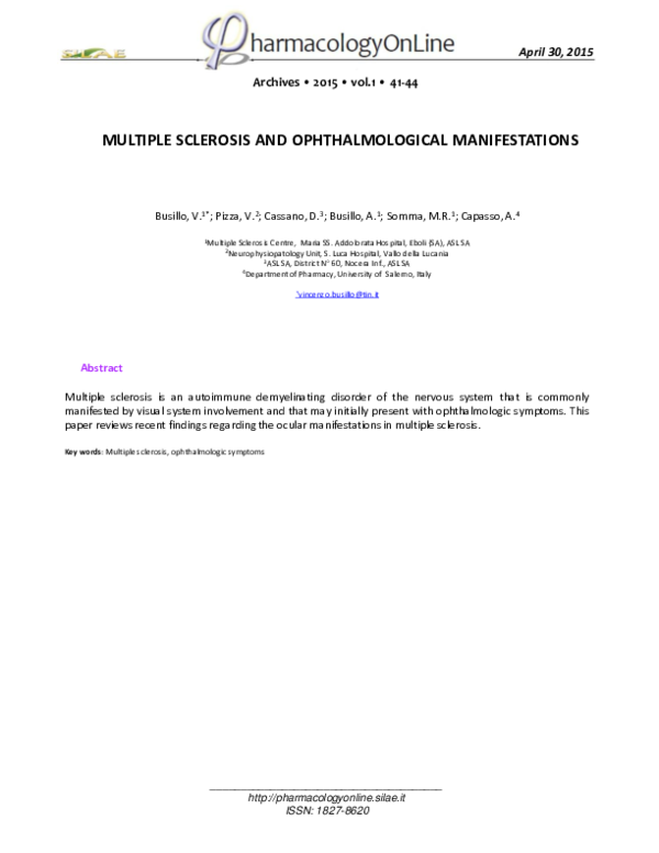 (PDF) Multiple Sclerosis and Ophthalmological Manifestations