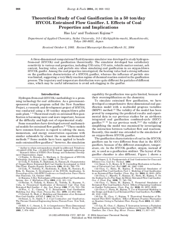 (PDF) Theoretical Study of Coal Gasification in a 50 ton/day HYCOL ...