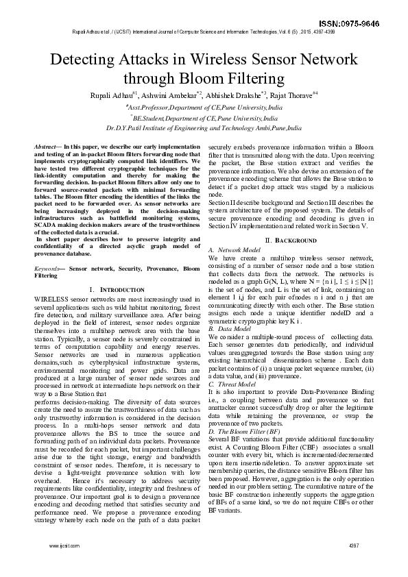 (PDF) Detecting Attacks in Wireless Sensor Network through Bloom Filtering