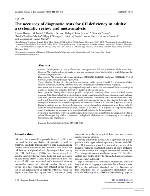 (PDF) The accuracy of diagnostic tests for GH deficiency in adults: a ...