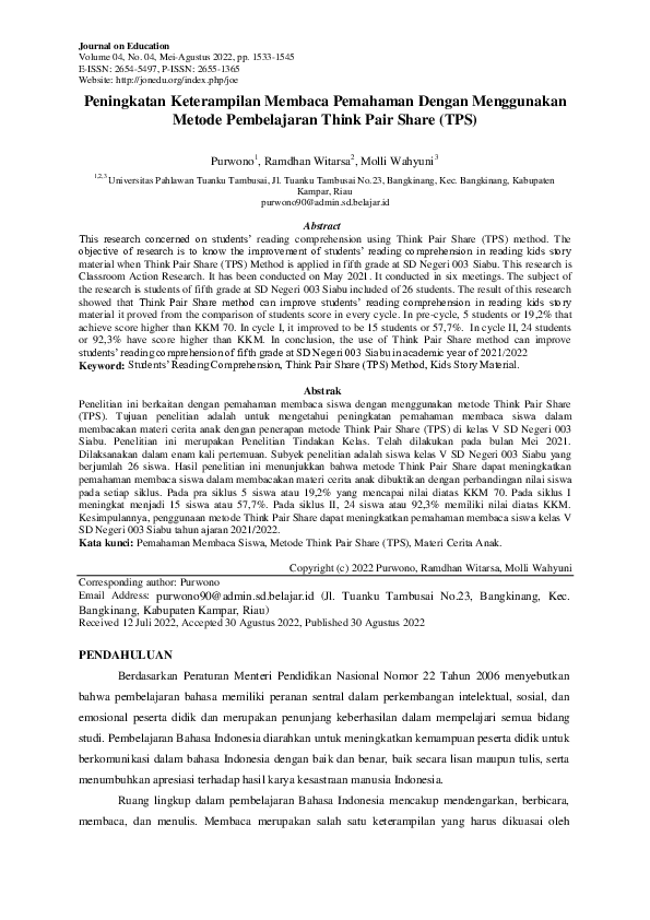 (PDF) Peningkatan Keterampilan Membaca Pemahaman Dengan Menggunakan ...