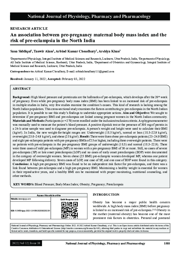 (PDF) An association between pre-pregnancy maternal body mass index and ...