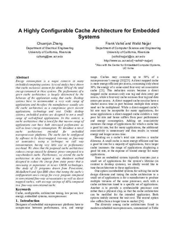 (PDF) A highly configurable cache architecture for embedded systems