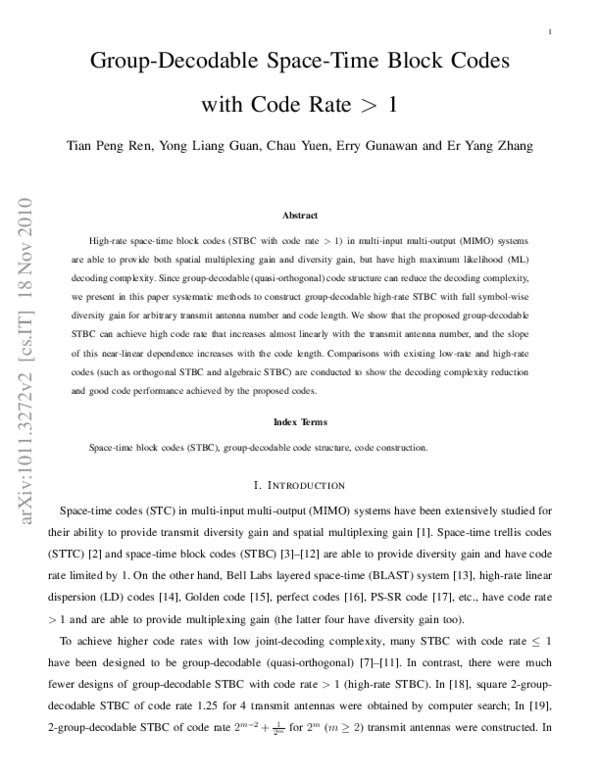 (PDF) Group-Decodable Space-Time Block Codes with Code Rate > 1