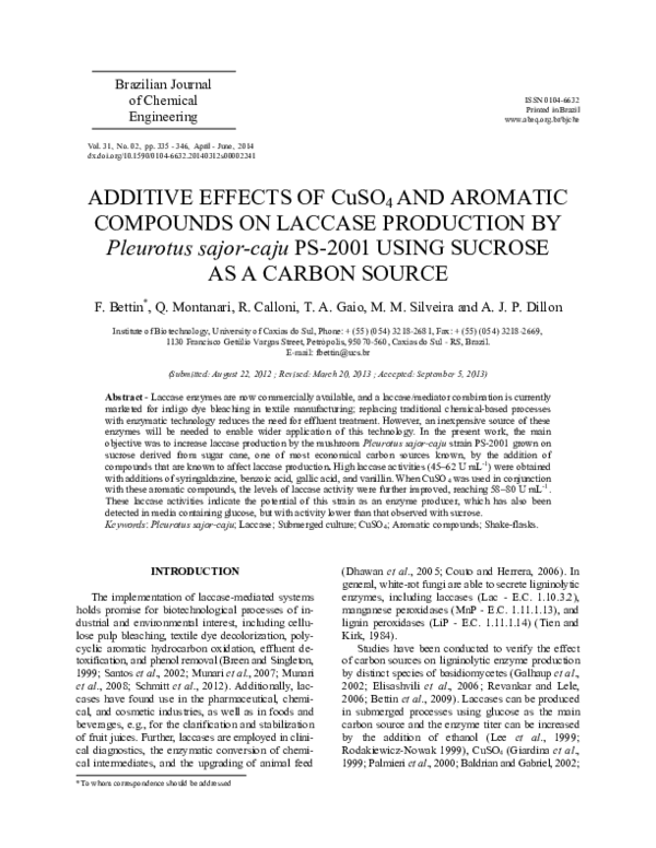(PDF) Additive effects of CuSO4 and aromatic compounds on laccase ...