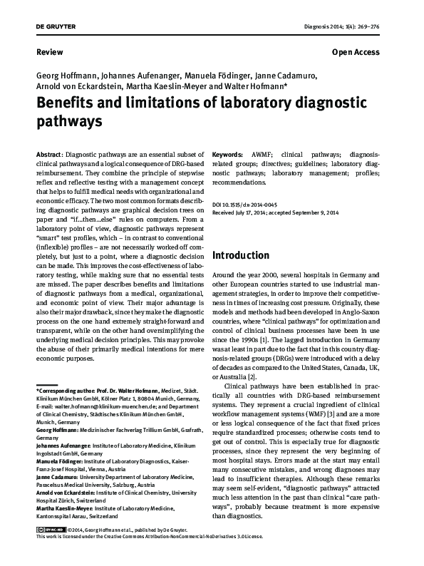(PDF) Benefits and limitations of laboratory diagnostic pathways
