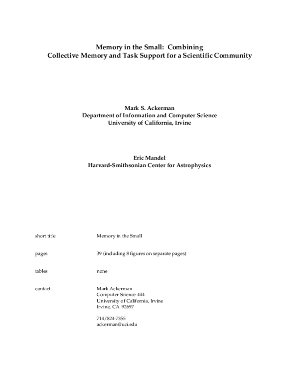 (PDF) Memory in the Small: Combining Collective Memory and Task Support ...