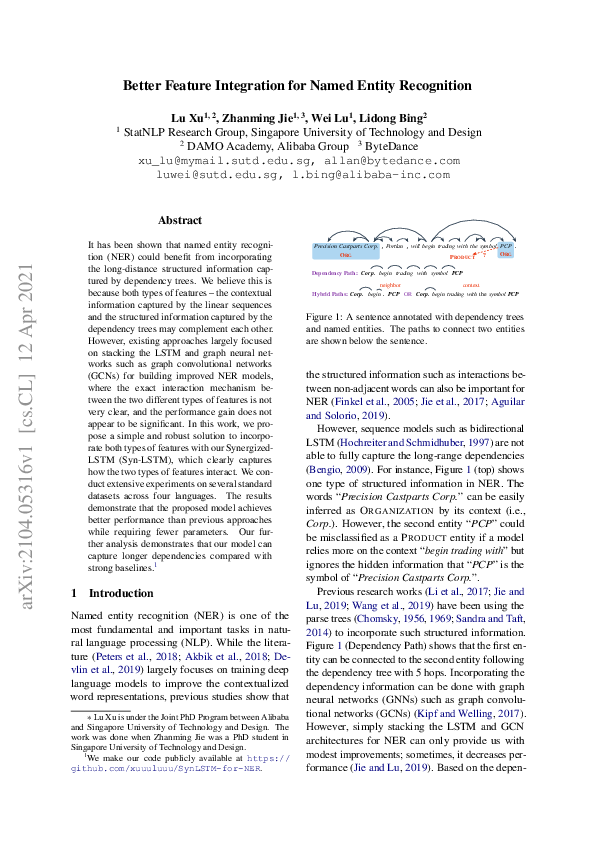 (PDF) Better Feature Integration for Named Entity Recognition