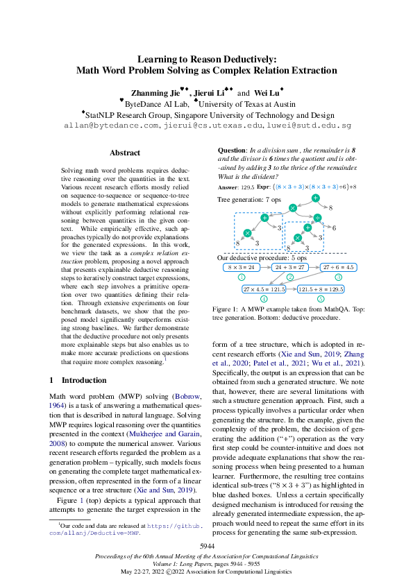 (PDF) Learning to Reason Deductively: Math Word Problem Solving as ...