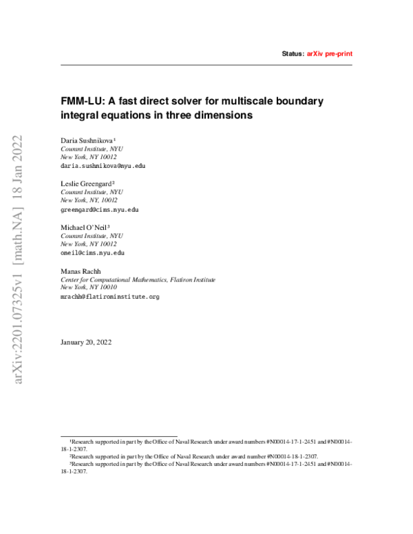 (PDF) FMM-LU: A fast direct solver for multiscale boundary integral ...