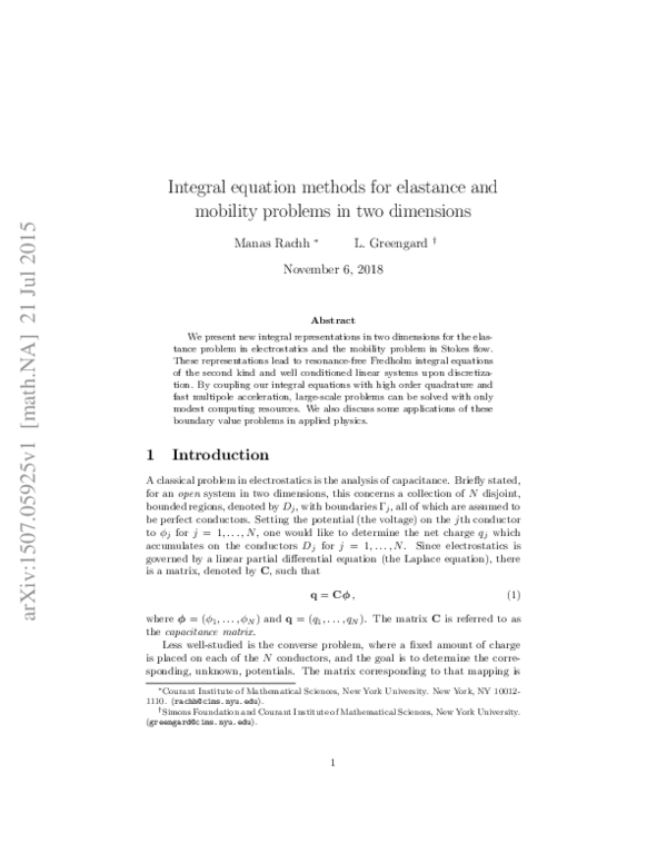 (PDF) Integral Equation Methods for Elastance and Mobility Problems in ...