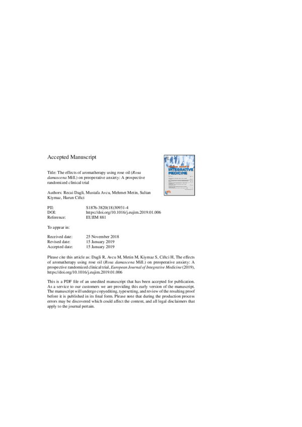 (PDF) The effects of aromatherapy using rose oil (Rosa damascena Mill ...