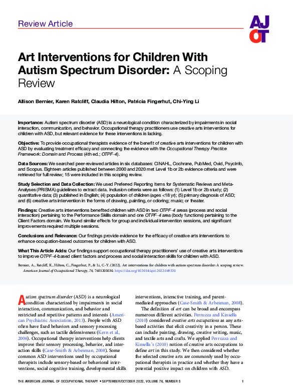 (PDF) Art Interventions for Children With Autism Spectrum Disorder: A ...