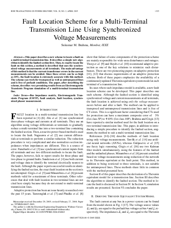 (PDF) Fault Location Scheme for a Multi-Terminal Transmission Line ...