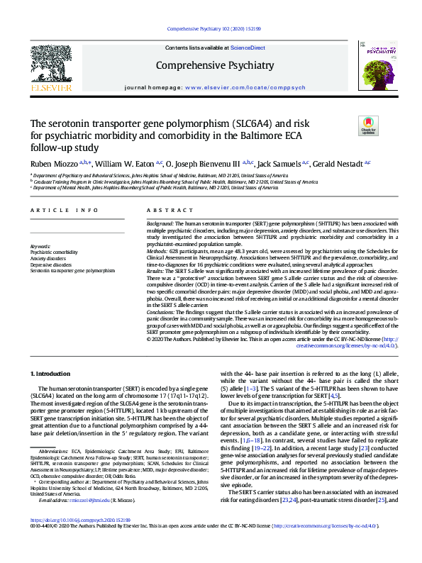 (PDF) The serotonin transporter gene polymorphism (SLC6A4) and risk for ...