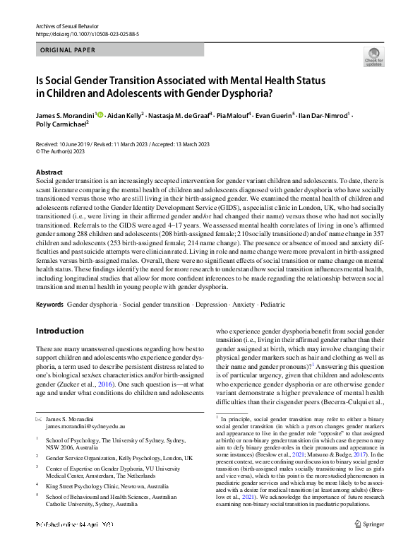 (PDF) Is Social Gender Transition Associated with Mental Health Status ...