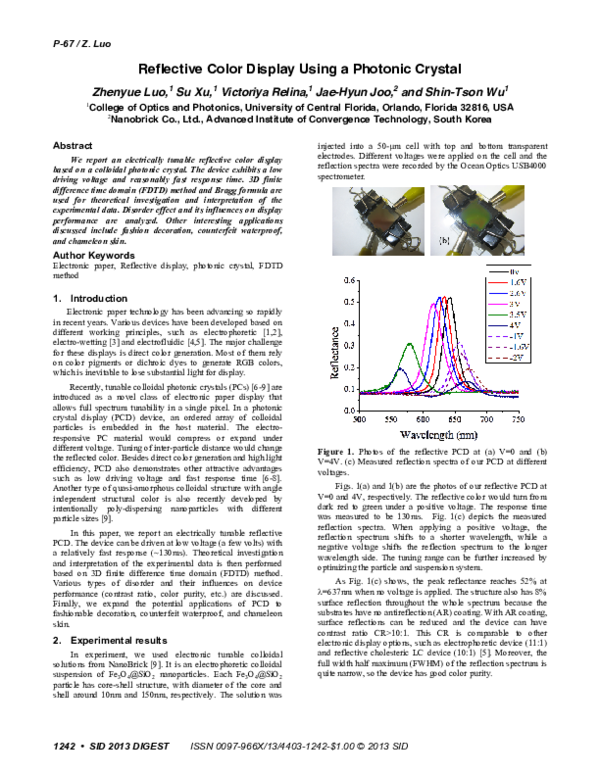 (PDF) P.67: Reflective Color Display Using a Photonic Crystal