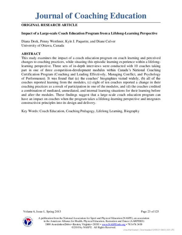 (PDF) ORIGINAL RESEARCH ARTICLE Impact of a Large-scale Coach Education ...