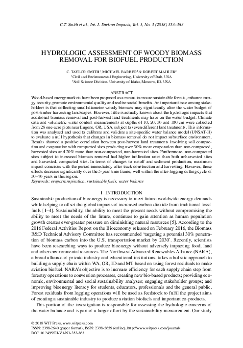 (PDF) Hydrologic assessment of woody biomass removal for biofuel production