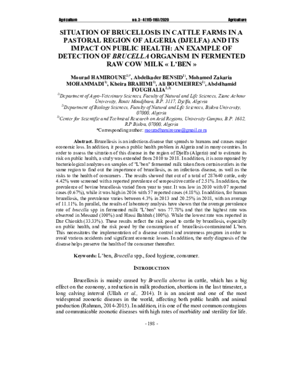 (PDF) Situation of Brucellosis in Cattle Farms in a Pastoral Region of ...