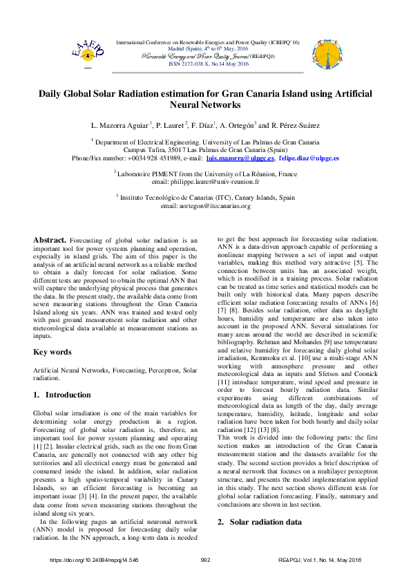 (PDF) Daily Global Solar Radiation estimation for Gran Canaria Island ...